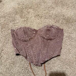 Windsor Brown Denim Corset Crop Top